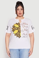Womens Plus Sequin Thou Shall Not Graphic Tee, White,