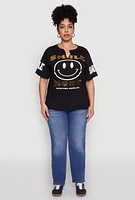 Womens Plus Size Sequin Smile More Graphic Tee, Black, Size 2X
