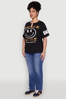 Womens Plus Size Sequin Smile More Graphic Tee, Black, Size 2X