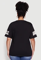 Womens Plus Size Sequin Smile More Graphic Tee, Black, Size 2X