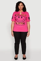 Womens Plus Size Sequin Smile More Graphic Tee, Pink, Size 1X