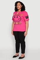 Womens Plus Size Sequin Smile More Graphic Tee, Pink, Size 1X
