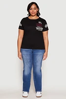 Womens Plus Sequin Queen Graphic Tee, Black,