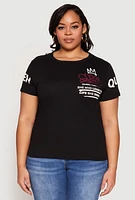 Womens Plus Sequin Queen Graphic Tee, Black,