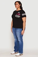 Womens Plus Sequin Queen Graphic Tee, Black,