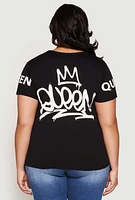 Womens Plus Sequin Queen Graphic Tee, Black,