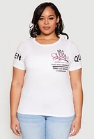 Womens Plus Size Sequin Queen Graphic Tee, White, Size 2X
