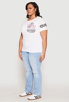 Womens Plus Size Sequin Queen Graphic Tee, White, Size 2X