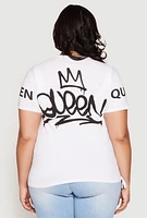 Womens Plus Size Sequin Queen Graphic Tee, White, Size 1X