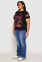Womens Plus Size Good Vibes Sequin Graphic Tee, Black, Size 1X