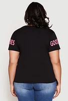 Womens Plus Size Good Vibes Sequin Graphic Tee, Black, Size 1X