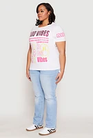 Womens Plus Size Good Vibes Sequin Graphic Tee, White, Size 3X