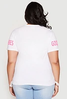 Womens Plus Size Good Vibes Sequin Graphic Tee, White, Size 3X