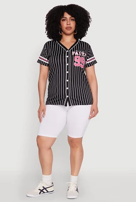 Womens Plus Size Walk By Faith 99 Pinstripe Baseball Jersey, Black, Size 2X