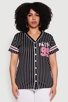 Womens Plus Size Walk By Faith 99 Pinstripe Baseball Jersey, Black, Size 2X