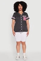 Womens Plus Size Walk By Faith 99 Pinstripe Baseball Jersey, Black, Size 2X