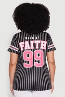 Womens Plus Size Walk By Faith 99 Pinstripe Baseball Jersey, Black, Size 3X
