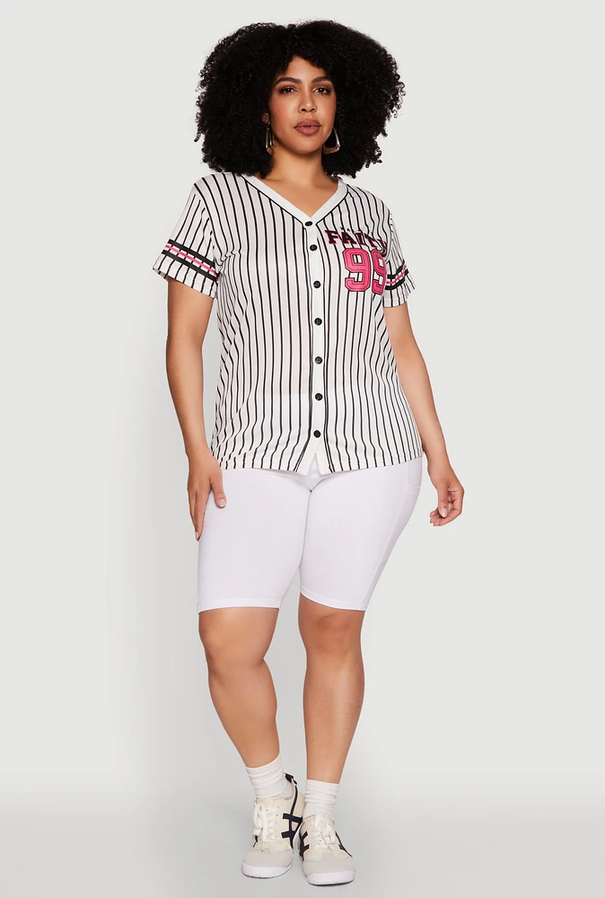 Womens Plus Size Walk By Faith 99 Pinstripe Baseball Jersey, Multi, Size 1X