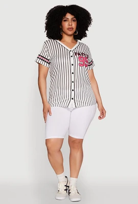 Womens Plus Size Walk By Faith 99 Pinstripe Baseball Jersey, Multi, Size 1X