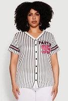 Womens Plus Size Walk By Faith 99 Pinstripe Baseball Jersey, Multi, Size 1X