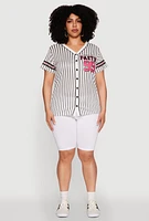 Womens Plus Size Walk By Faith 99 Pinstripe Baseball Jersey, Multi, Size 1X