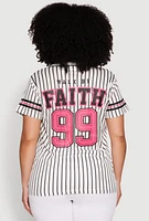 Womens Plus Size Walk By Faith 99 Pinstripe Baseball Jersey, Multi, Size 1X