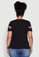 Womens Plus Size New York Sequin Bear Graphic Top, Black, Size 2X