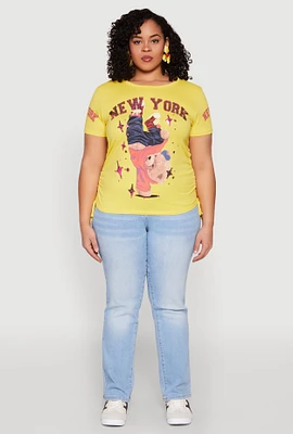 Womens Plus New York Sequin Bear Graphic Top, Yellow,