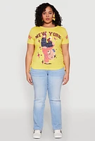Womens Plus Size New York Sequin Bear Graphic Top, Yellow, Size 1X