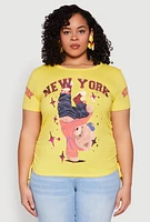 Womens Plus Size New York Sequin Bear Graphic Top, Yellow, Size 1X