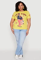 Womens Plus Size New York Sequin Bear Graphic Top, Yellow, Size 1X