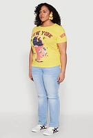 Womens Plus Size New York Sequin Bear Graphic Top, Yellow, Size 3X