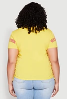 Womens Plus Size New York Sequin Bear Graphic Top, Yellow, Size 1X