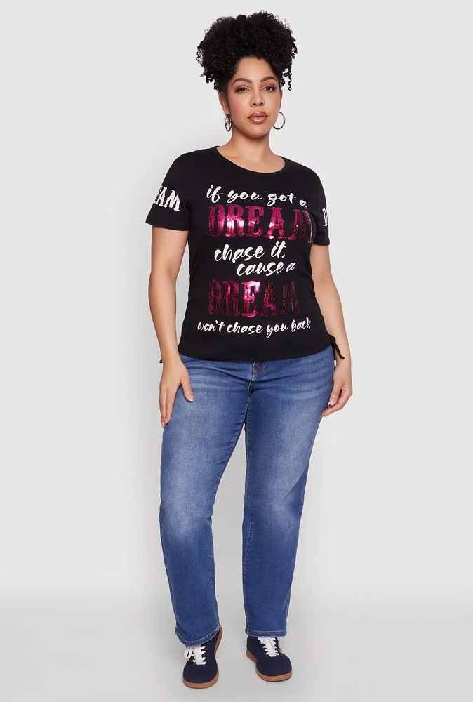 Womens Plus Dream Sequin Graphic Top,