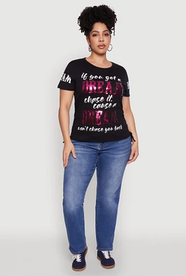 Womens Plus Dream Sequin Graphic Top,
