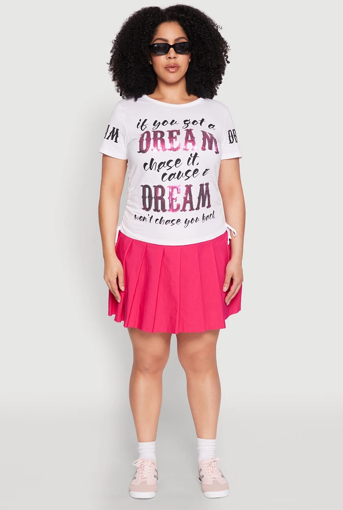 Womens Plus Size Dream Sequin Graphic Top, White, Size 1X