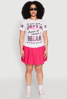 Womens Plus Size Dream Sequin Graphic Top, White, Size 1X
