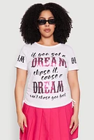 Womens Plus Size Dream Sequin Graphic Top, White, Size 1X
