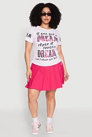 Womens Plus Size Dream Sequin Graphic Top, White, Size 1X