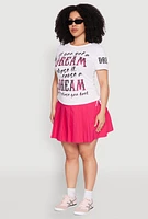 Womens Plus Dream Sequin Graphic Top, White,