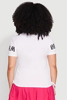 Womens Plus Size Dream Sequin Graphic Top, White, Size 1X