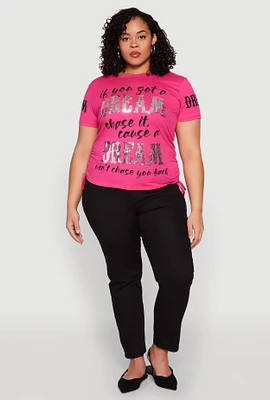 Womens Plus Size Dream Sequin Graphic Top, Pink, Size 2X