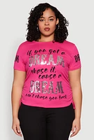 Womens Plus Size Dream Sequin Graphic Top, Pink, Size 2X