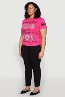 Womens Plus Size Dream Sequin Graphic Top, Pink, Size 2X