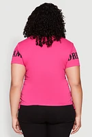 Womens Plus Size Dream Sequin Graphic Top, Pink, Size 2X