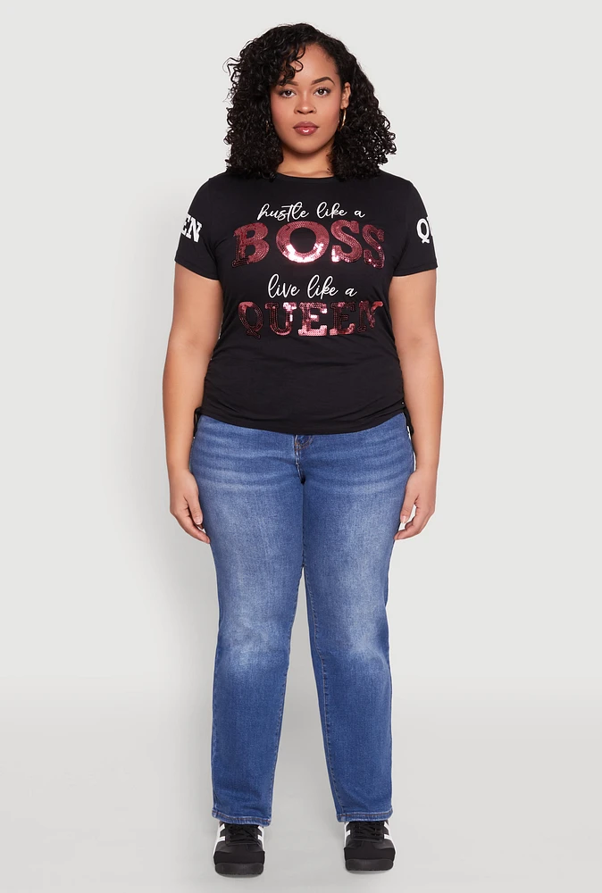 Womens Plus Size Hustle Like A Boss Live Like A Queen Top, Black, Size 3X