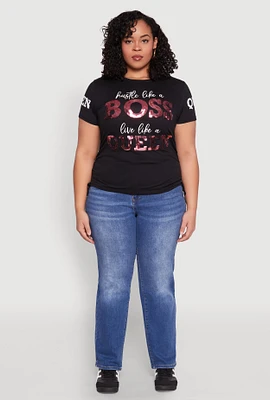 Womens Plus Size Hustle Like A Boss Live Like A Queen Top, Black, Size 3X