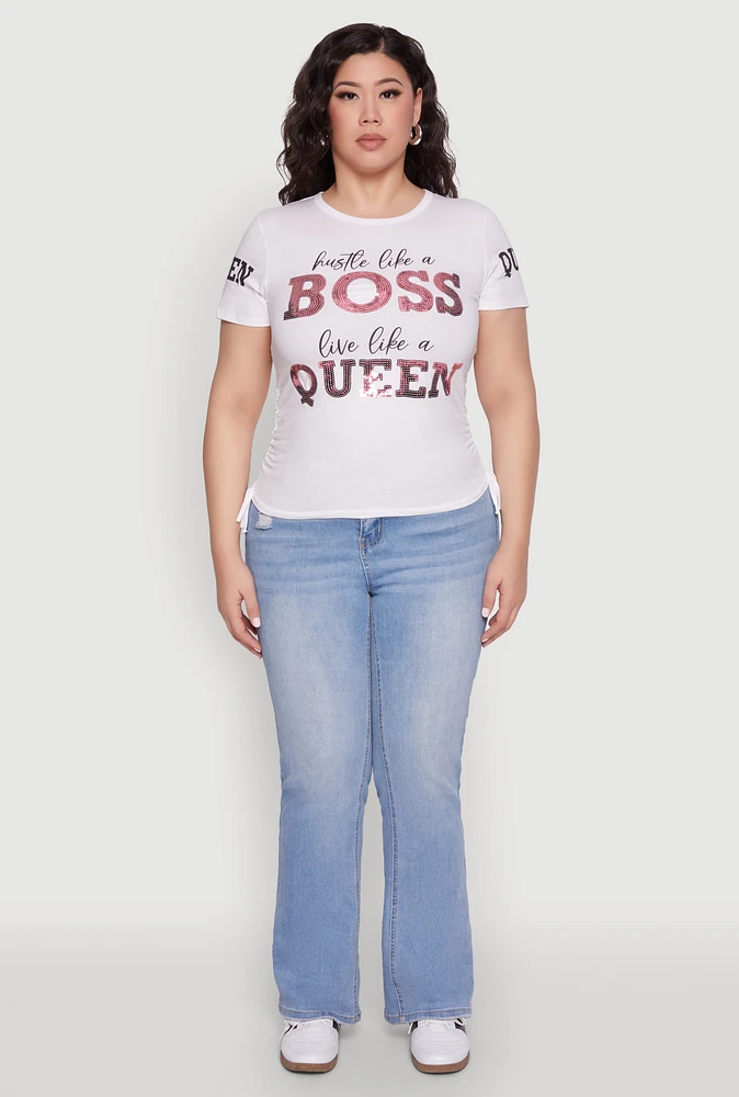 Womens Plus Size Hustle Like A Boss Live Like A Queen Top, White, Size 2X