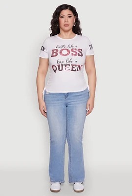 Womens Plus Size Hustle Like A Boss Live Like A Queen Top, White, Size 2X