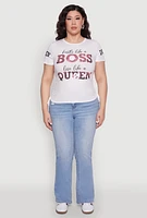 Womens Plus Size Hustle Like A Boss Live Like A Queen Top, White, Size 2X